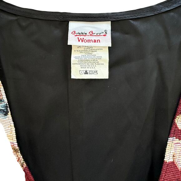 Bobbie Brooks Woman Christmas Teddy Bear Vest β Burgundy Tapestry Holiday Print - Picture 3 of 13